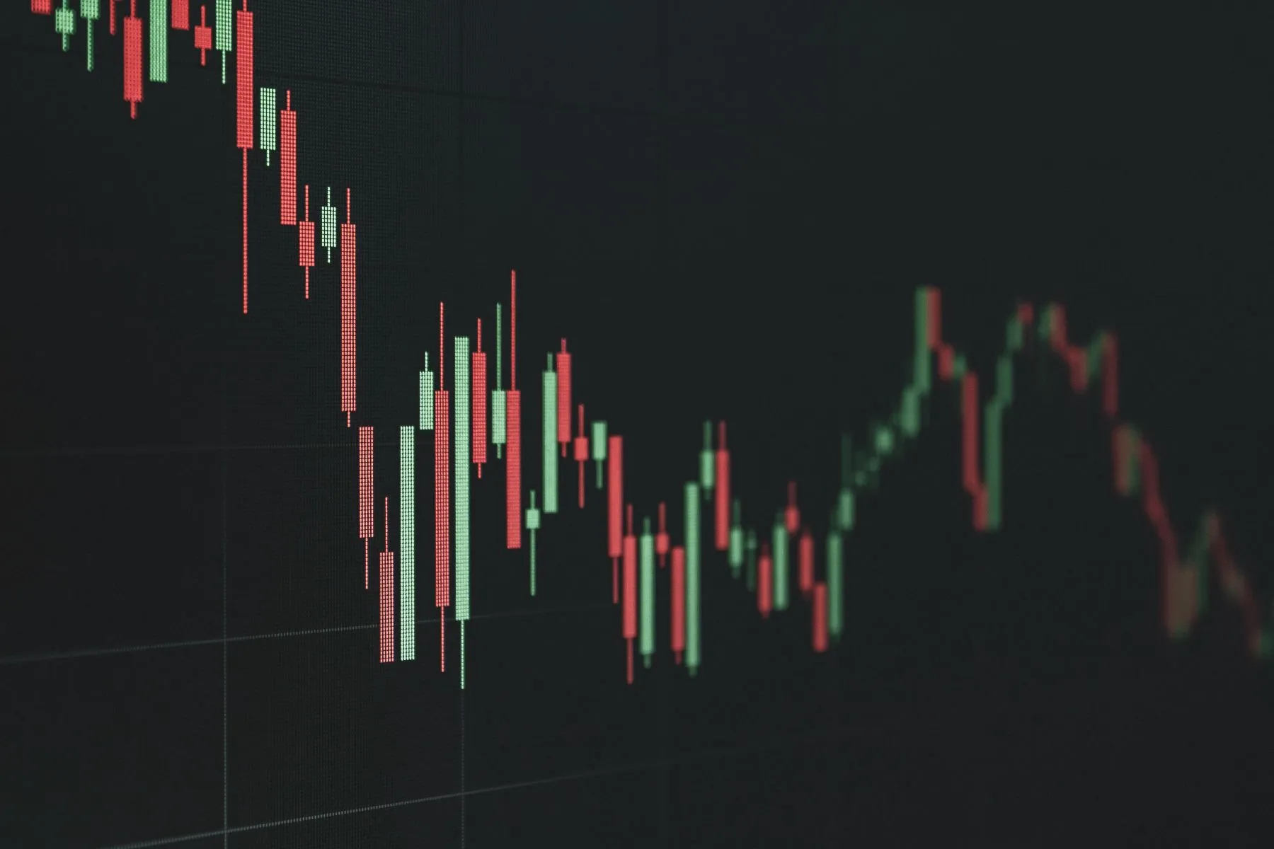 Candlestick stock chart on a screen